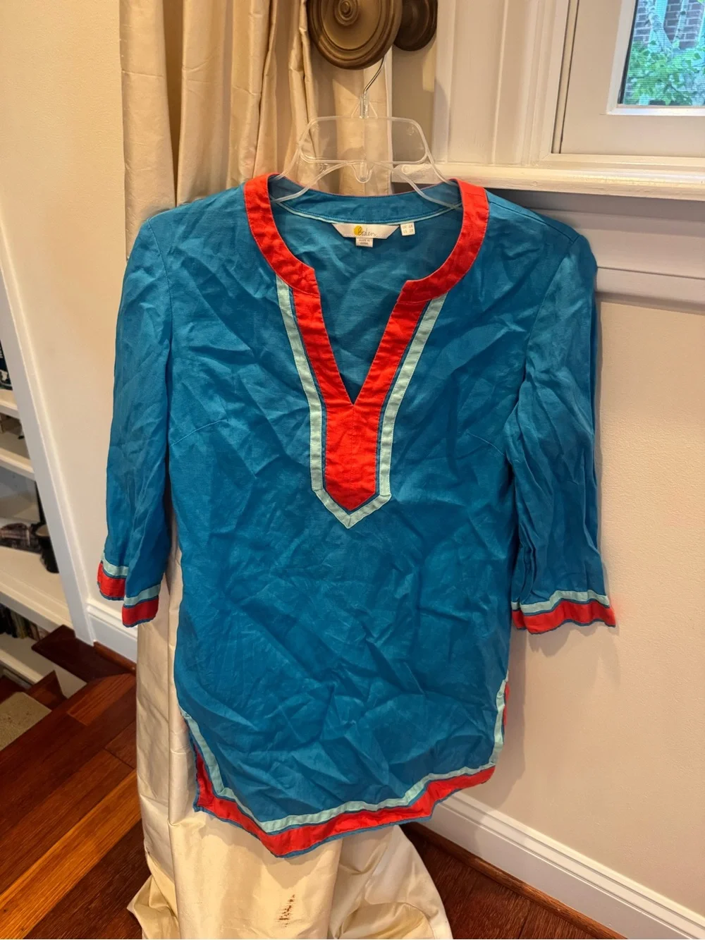 Boden Bright Blue linen swim cover up size 2 VGUC - Picture 3 of 4